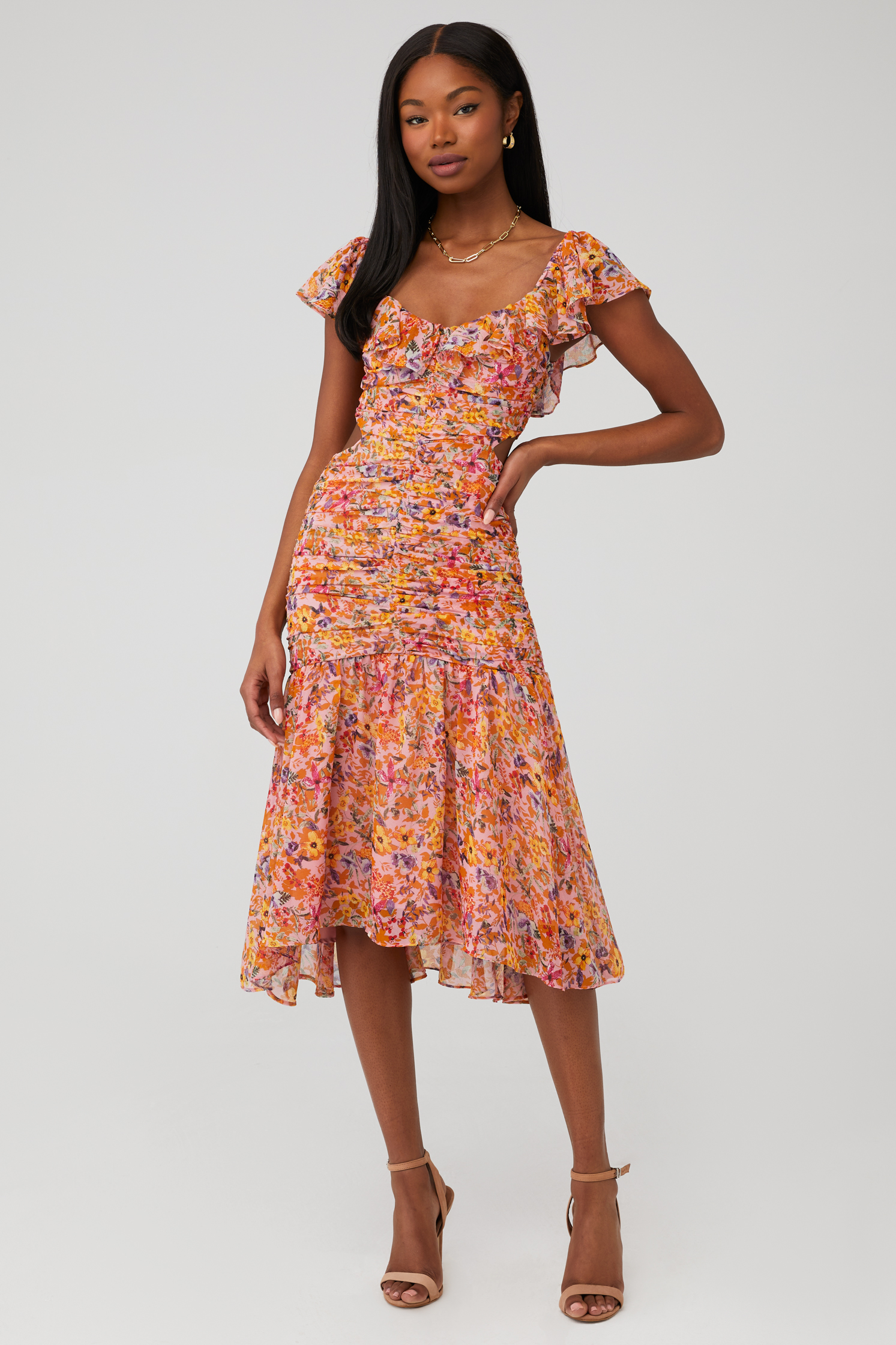 santorini dress in off white retro floral astr the label ASTR The Label Santorini Dress in Off White Retro