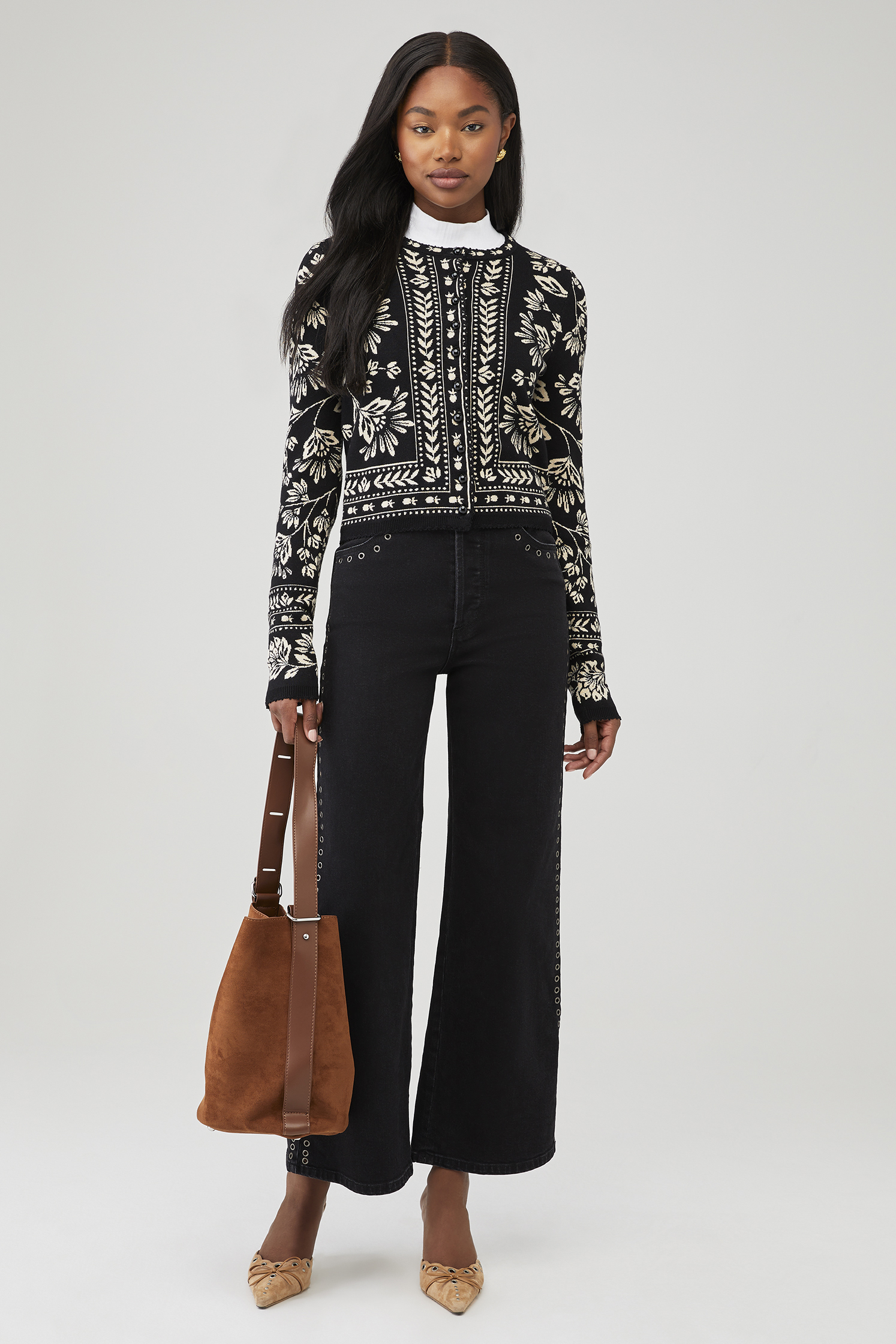 FARM RIO | Flower Bloom Knit Cardigan in Flower Bloom Black 